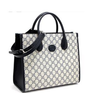 Gucci GG Small Tote Bag Dark Navy x Gray Leather